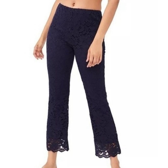 Free People WILD LACES PULL-ON CROP FLARE PANTS IN DISCO INDIGO - Picture 2 of 7